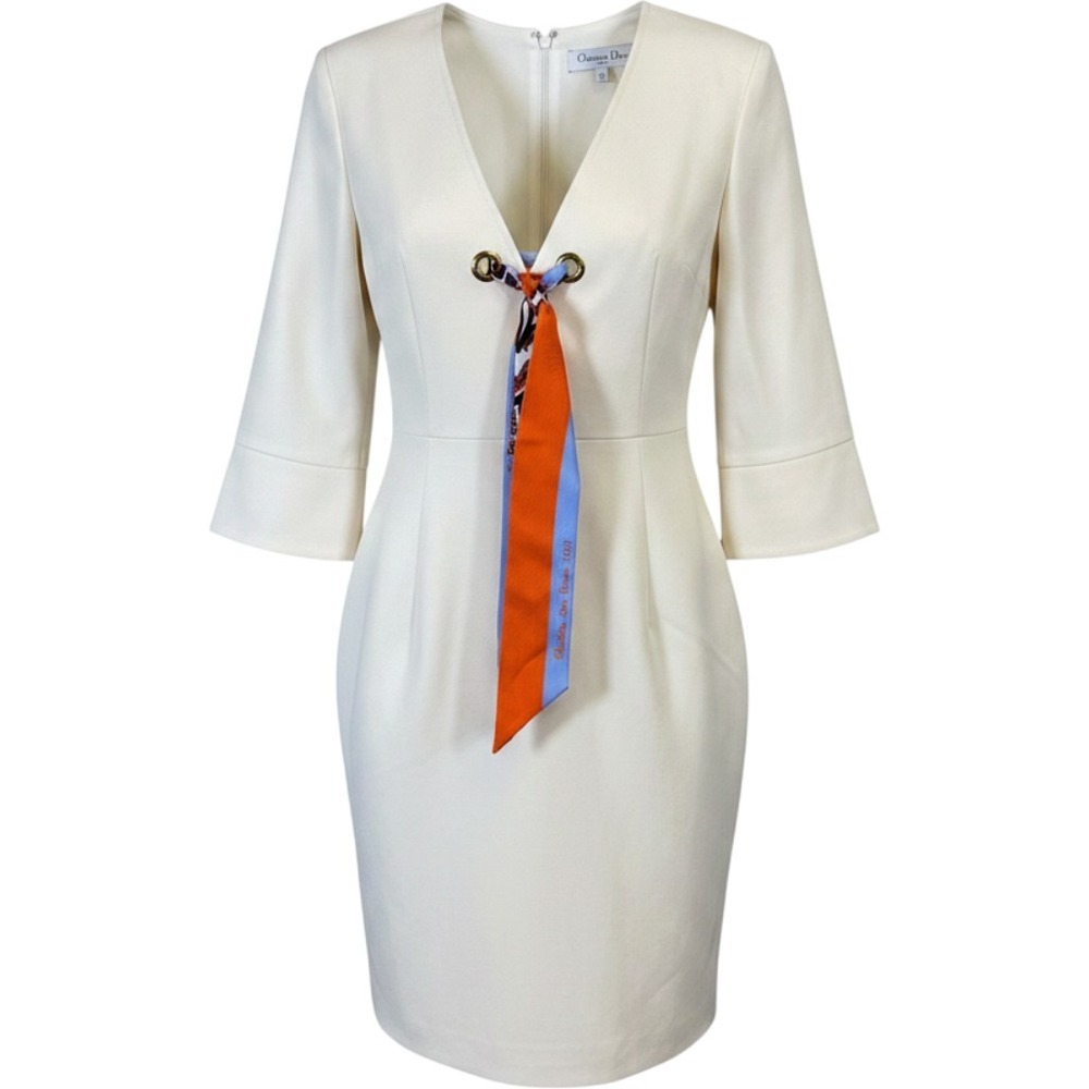 Christian Dior Cruise 2017 Cream Scarf Tie Sheath Dress Size 6 Made in Italy